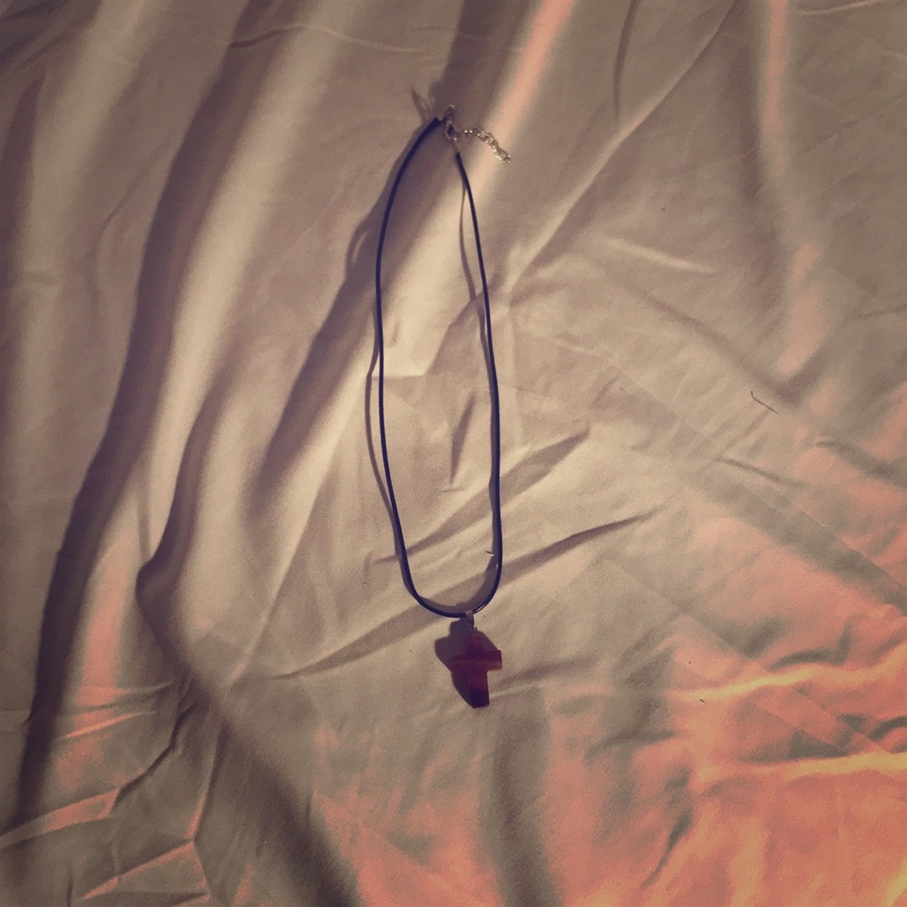 Natural stone cut cross necklace